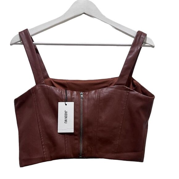 Jason Wu Brown Western Cowgirl Vegan Leather Sleeveless Bustier Corset Zip Top - Picture 2 of 9